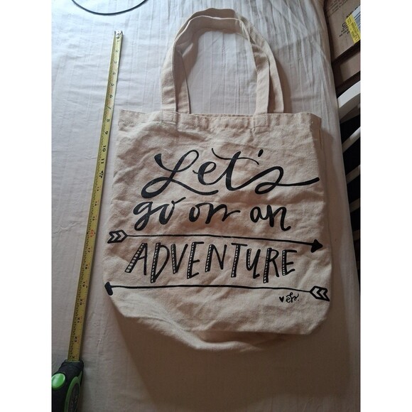 Canvas Tote Bag White Cream Off Shoulder Grocery" Let's Go On An Adventure" - Picture 1 of 5